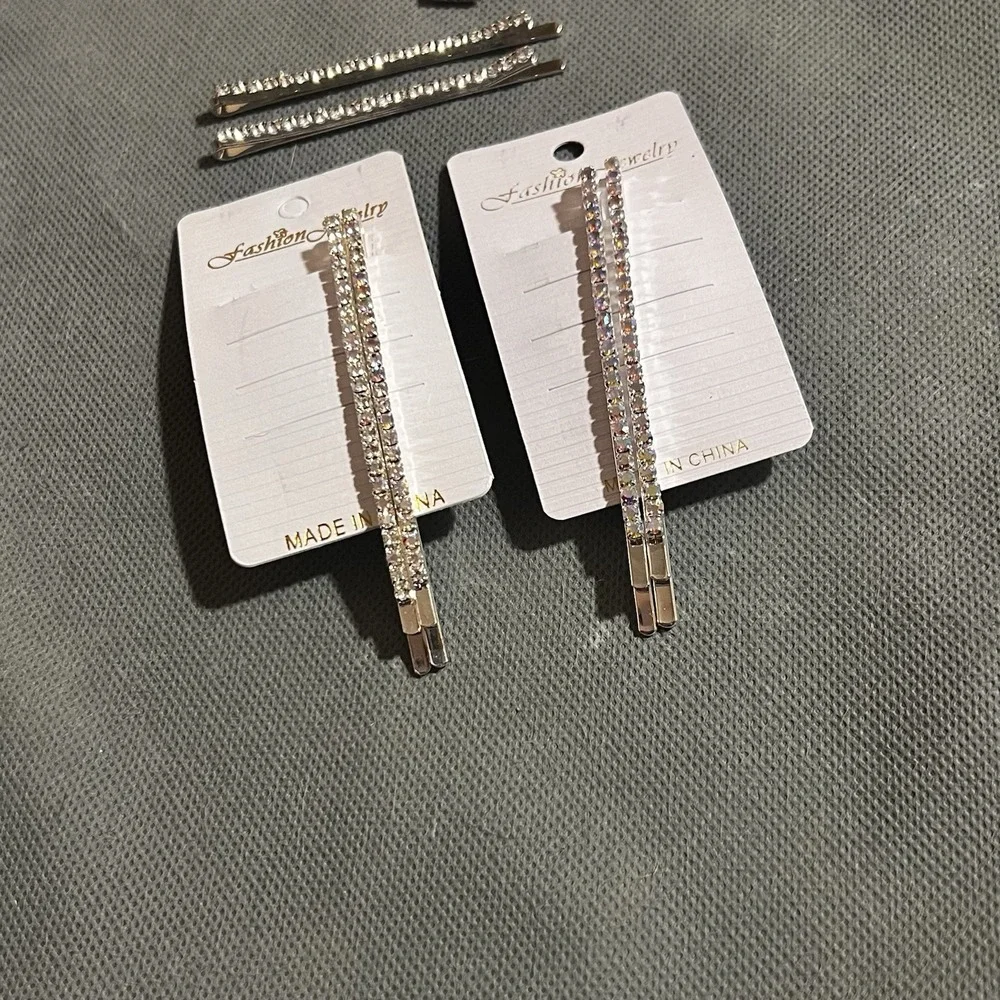 Lovely Rhinestone Hair Clips Bobbie Pins LOT of 6 Clear Accessory Wedding Spark